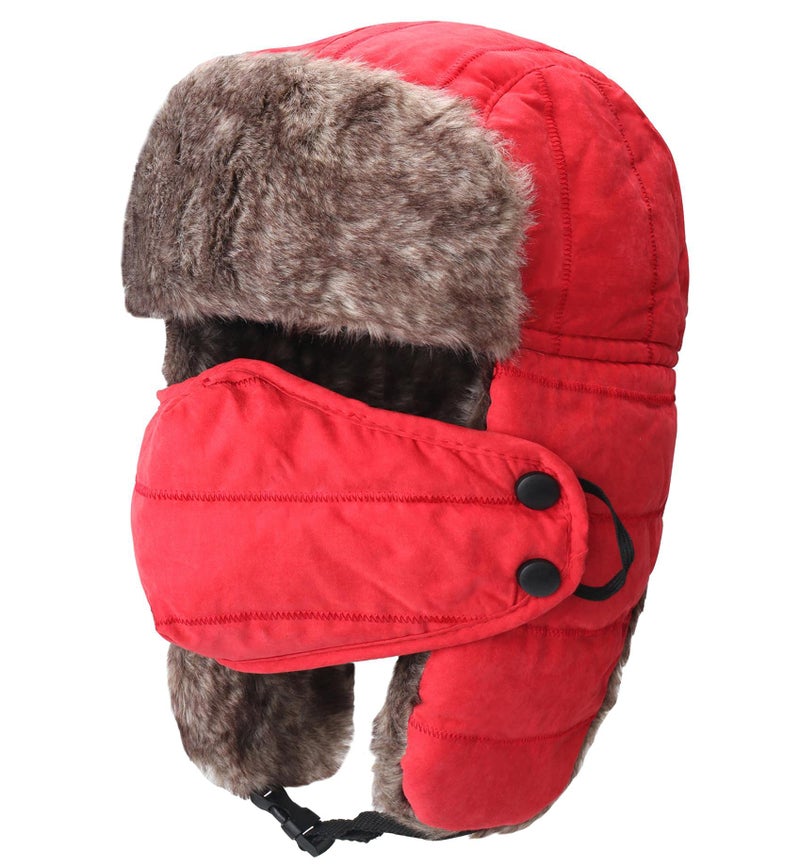 Connectyle Trooper Trapper Hat for Women Warm Winter Hunting Hat with Ear Flaps Mask Aviator Hat Red - Image 1